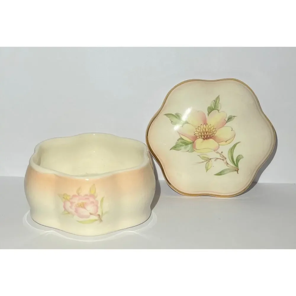 Vintage Retro Porcelain Flower Trinket Box PALISSY Royal Worcester w lid England